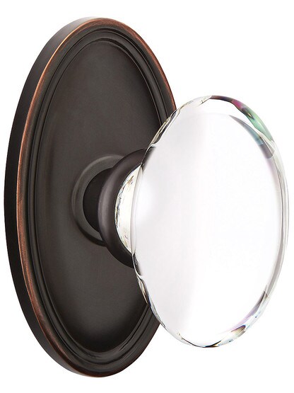 Oval Rosette Door Set With Hampton Crystal Knobs in Oil Rubbed Bronze.